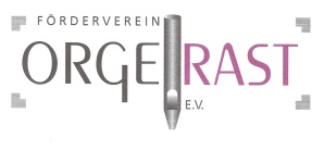 Schriftzug Orgelrast in grau und pink, bei dem das L durch eine Orgelpfeife ersetzt ist Schriftzug Orgelrast in grau und pink, bei dem das L durch eine Orgelpfeife ersetzt ist